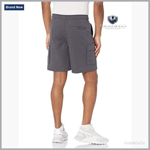 Men's 9" Elastic Waist Cargo Shorts, 100% Cotton, 6 Pockets - Picture 2 of 6